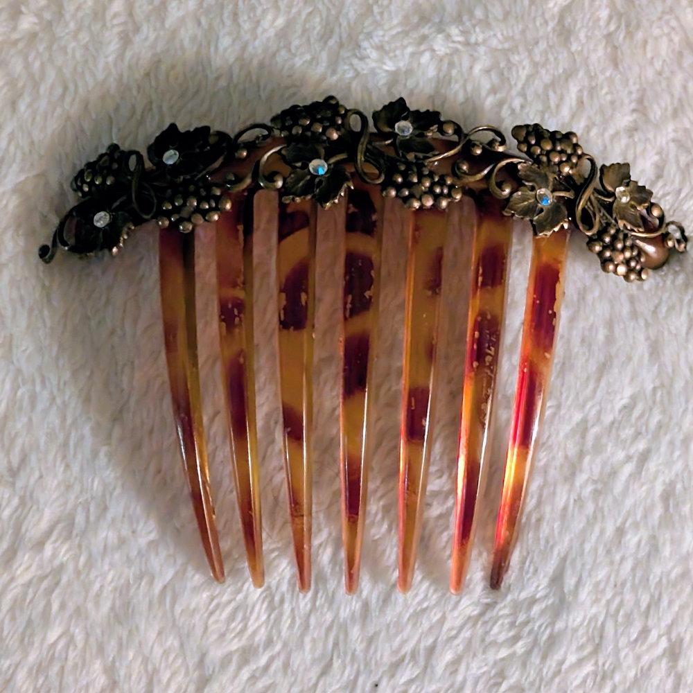 Vintage Byrd Designs Hair Comb Faux Tortoiseshell Floral Grapes Mantilla Style